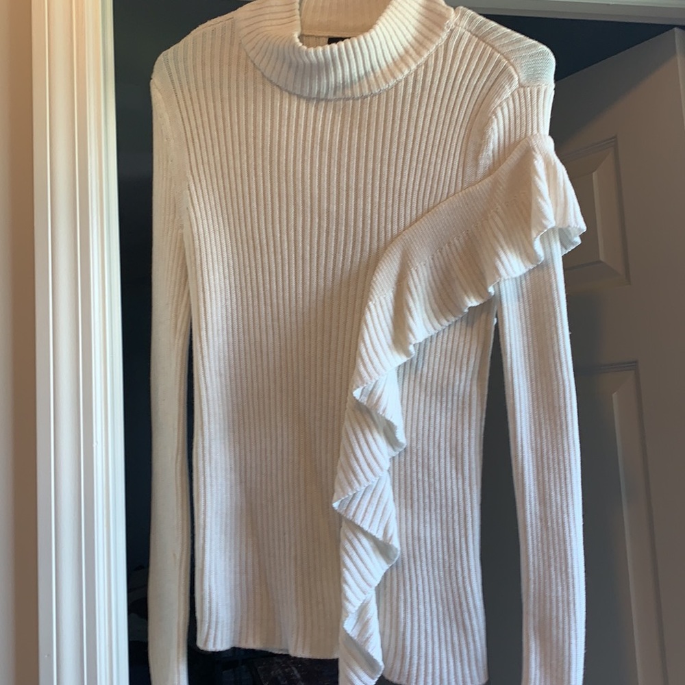 Ivanka Trump Mockneck Cream Color Ruffle Sweater